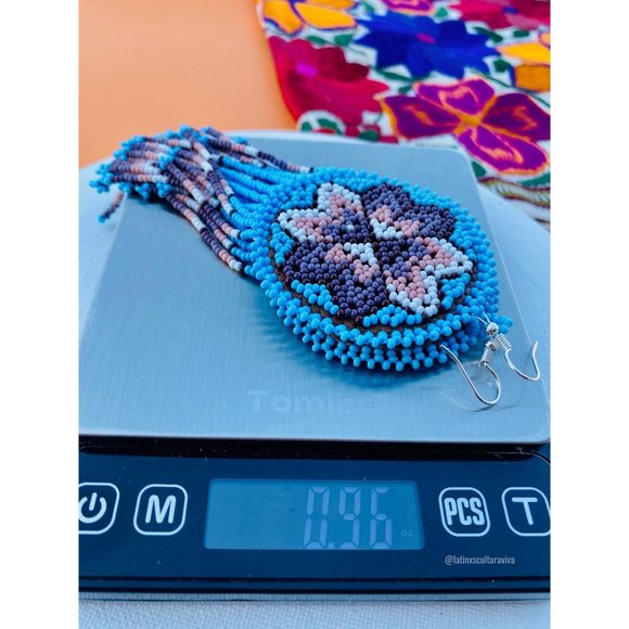 Mexican Earrings, Huichol Earrings, Handmade Earrings, Colorful Huichol Earrings - Picture 6 of 6